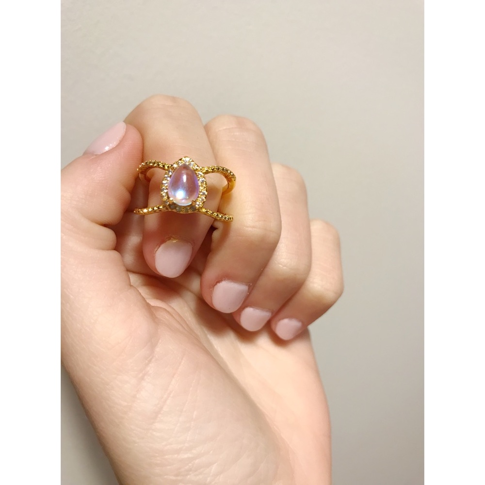 Gold Double Band Moonstone Ring ☽ - Picture 2 of 2